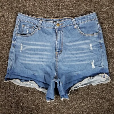 Jean Shorts Womens 12 Blue High Rise Casual Cuffed Denim Shein Brand 32x5 - Image 1 of 4
