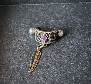Tribal Net Feather Dangle & Opal Ear Cartilage Ring Helix Cuff Piercing Jewelry - Picture 1 of 4