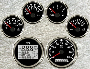 6 gauge set with senders 85mm GPS speedo tacho fuel temp volt oil pressure black - Picture 1 of 8