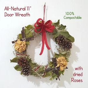 All-Natural 11" Christmas Door Wreath Xmas Decoration Wall Decor Dried Flowers - Picture 1 of 9