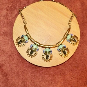 Vintage Exotic Egyptian Style Antique Brass Opal, Rhinestones Statement Necklace - Picture 1 of 6