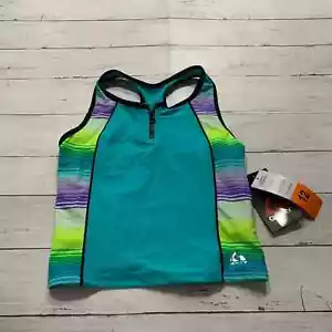 New with tags Gerry Girl's Green Yellow Neon Swim top 1/4 zip Size 12 Cute Trend - Picture 1 of 11