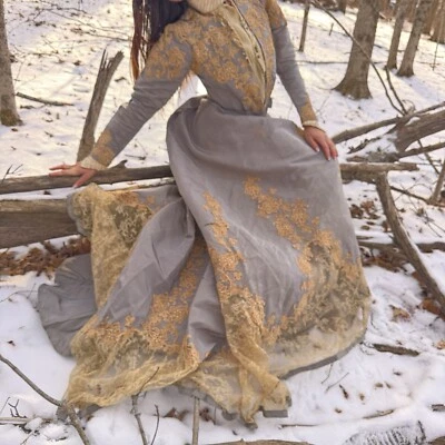 Antiguo Vestido Eduardiano Paloma Gris Seda y Encaje Largo Tren 2 Piezas Vestido De Colección Foto 1 de 4