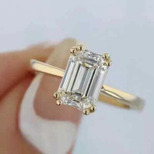 2Ct Emerald Cut Lab-Created Diamond Engagement Wedding Ring 14k Yellow Gold Over - Picture 1 of 4