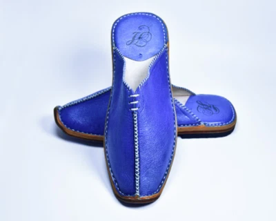 Zapatos marroquíes Babouche Hombre Zapatillas Hechos a mano Zapatos de cuero Negro Azul Foto 1 de 4