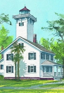 Haig Point Range Rear Lighthouse Daufuskie Is. SC. Watercolor Notecards - Picture 1 of 2