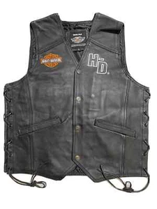 Chaleco de cuero genuino Harley Davidson Passing Link negro para motociclista para hombre. - Imagen 1 de 4