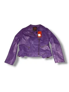 Yoki Leather Moto Jacket Girls Size 16 XL Purple Studded Zippers - Picture 1 of 10