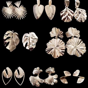 Extra Large Gold Tone Dangle Hoop Statement Pierced Earrings (Lot Of 8)  - Picture 1 of 10