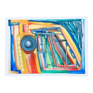 Vintage Original Multi-Color Abstract Modern Watercolor Painting Signed Watkins - Picture 1 of 13