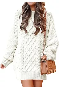ANRABESS Women's 2023 Oversized Sweater Dress Long Sleeve Crewneck Chunky Cable - Picture 1 of 7