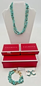 TALBOTS TURQUOISE STONES CONVERTIBLE NECKLACE, BRACELET & PIERCED HOOP EARRINGS - Picture 1 of 23