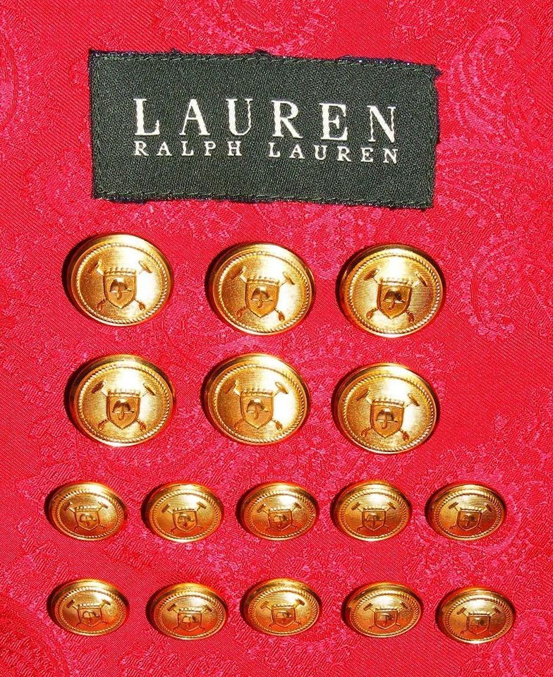 RALPH LAUREN POLO SHEILD GOLD STYLE REPLACEMENT DB BLAZER FULL BUTTON SET - Image 1 of 4