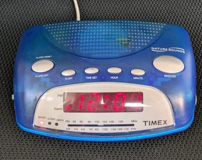 Timex T235P Translucent Blue Nature Sounds AM/FM Alarm Clock Radio Working - Image 1 of 3