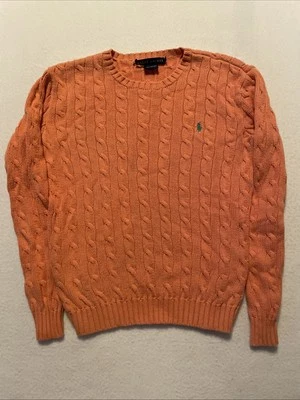 Vintage Ralph Lauren Cable Knit Sweater Womens XS Chunky Fisherman Orange Polo - Image 1 of 4