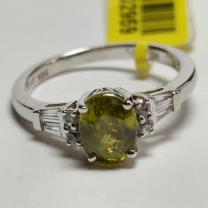 D'Joy Oval Cut Sphene & Zircon Platinum Plated 925 Silver Ring Size 8 - Picture 1 of 13