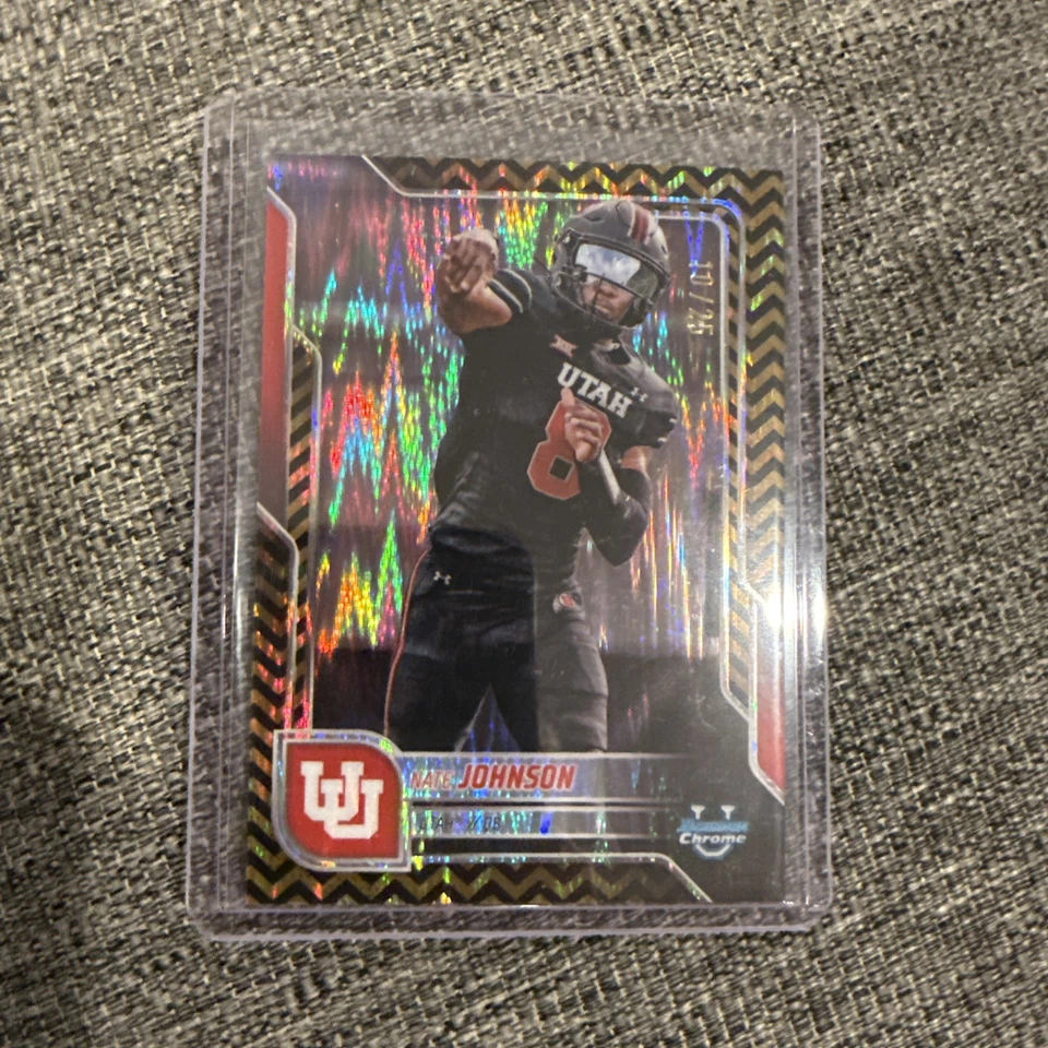 2025 Topps 1st Bowman U Chrome Nate Johnson Black Gold Stealth /25 #57 Utah - Image 1 of 1