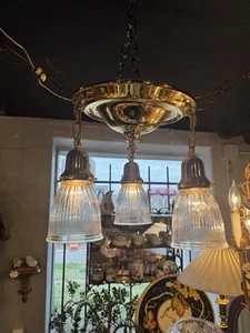 Brass 1990s Edwardian Style Three Light Pan Ceiling Light - Picture 1 of 10