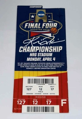 Kris Jenkins Signed 2016 Final Four Championship Autograph Ticket JSA Villanova - Image 1 of 2
