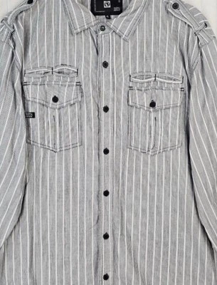 Ocean Current Grey Striped Long Sleeve Button Down Collared Shirt Size XL - Image 1 of 4