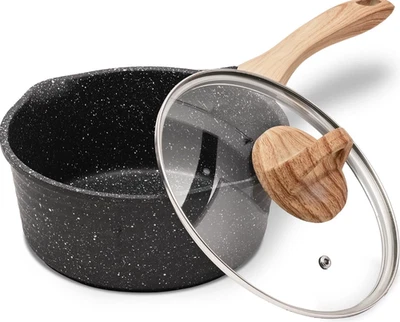 JEETEE 2.5 Quart Sauce Pan with Lid, Non Stick Small Pot with Coating, Sauce Pot GREY