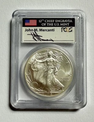 2013 Silver Eagle Dollar PCGS MS 70 First Strike John Mercanti Signed $1 Coin - Image 1 of 2