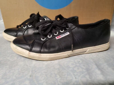 Superga Womens Low Top Sneakers Black Lace Up Leather Women's Size 7.5 - Image 1 of 4