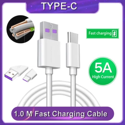 5A Fast Charging Type C USB Heavy Duty Universal Phone Charger Data Cable Lead - Image 1 of 4