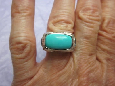 Vintage ART DECO Sz 6.25 EFFY 14K WHITE GOLD Blue TOPAZ Big TURQUOISE Ring 9.6gr Foto 1 de 4