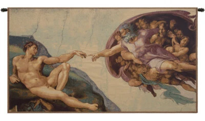 The Creation by Michelangelo Italian Tapestry Wall Art Hanging 26x45, 12x22 in - Image 1 of 4
