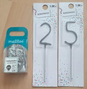 * NEU & OVP / Partyset 25. Geburtstag o. Jubiläum / Zahlenballon + Wunderkerze * - Bild 1 von 6
