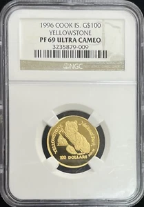 1996 Cook Islands Yellowstone 100 Dollars Gold Coin NGC PF 69 Ultra Cameo - Picture 1 of 2