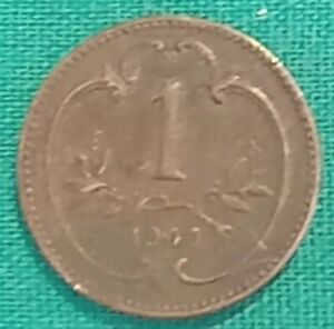 1900 Austria 1 Heller Coin - Authentic 125 Yr Old Circ 