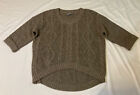 360 Sweater Cropped Cable Knit 1/2 Sleeve High Low Wool Alpaca Brown Sz XS