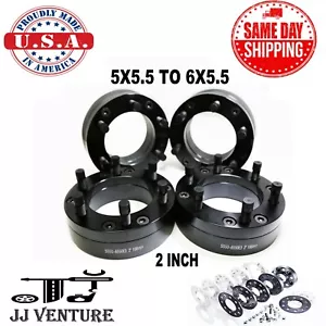 4PCS 2" THICK RAM 5X5.5 TO 6X5.5 BLACK/CHROME CONVERSION ADAPTERS FROM 5 TO 6 - Picture 1 of 5