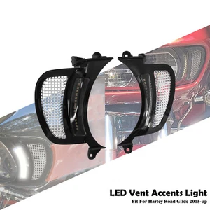 LED Vent Accent Light Chrome Mesh Black Fairing Fit For Harley Road Glide 15 Up - Picture 1 of 15