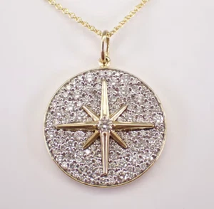 2Ct Round Real Moissanite North Star Pendant 14K Yellow Gold Plated Free Chain - Picture 1 of 10