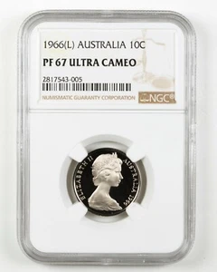 AUSTRALIA 10 C 10 Cents 1966 (L) NGC PF 67 ULTRA CAMEO - Picture 1 of 2