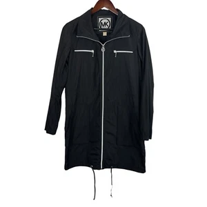 Michael Michael Kors Size Medium Black Zip Long Windbreaker Light Jacket Travel - Picture 1 of 8