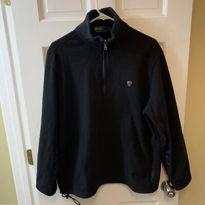Polo Ralph Lauren 1/4 молнии пуловер флисовая куртка мужчин большой L черный RL герб PRL - Изображение 1 из 4