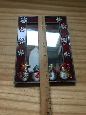 Marco de fotos rectangular de diseño de copo de nieve y muñeco de nieve de invierno de metal esmaltado 7,5" L Foto 1 de 4