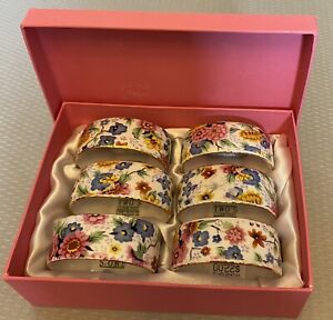 Twos Company Napkin Ring Set 6 Chintz Floral Porcelain China Oval Vintage in box