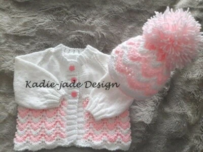 KADIE-JADE Baby Knitting Pattern #17 - To make a Cardigan & Hat Set for 0-3/3-6m Baby