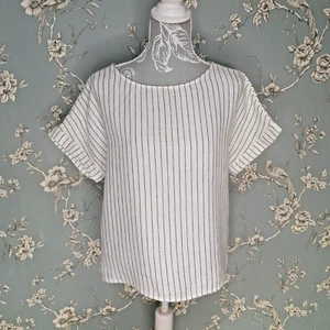Rachel Zoe Women's Linen Shirt Top Sz S White Stripy Short Sleeve Round neck - Picture 1 of 11