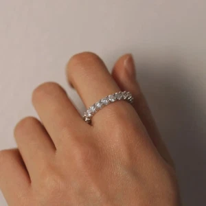 1.20Ct Round Cut Moissanite 14k White Gold Plated Eternity Engagement Band Ring - Picture 1 of 10