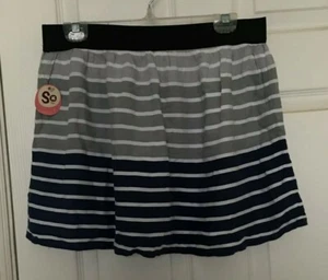 NEW Kohls So Girls Juniors L Skirt Blue Gray White Striped - Picture 1 of 2