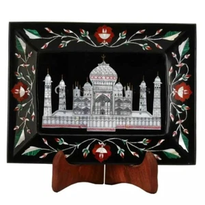 9"x6" Black Marble Carnelian Floral Inlay Tajmahal Art Christmas Decorative Gift - Picture 1 of 5