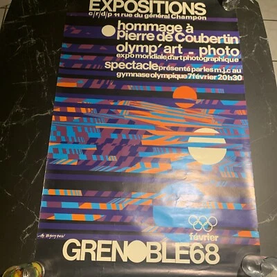 AFFICHE ORIGINALE DES JO DE 1968 HOMMAGE À PIERRE DE COURBETIN - Photo 1/4