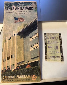 seltenes offizielles Programm Santa Anita Park - 26. Februar 1946 T Atkinson, J Longden, Perma - Bild 1 von 5