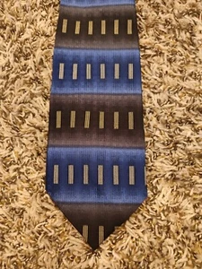 Martin Wong Collection Neck Tie Adult Mens Blue Gray Striped Geometric 100% Silk - Picture 1 of 5